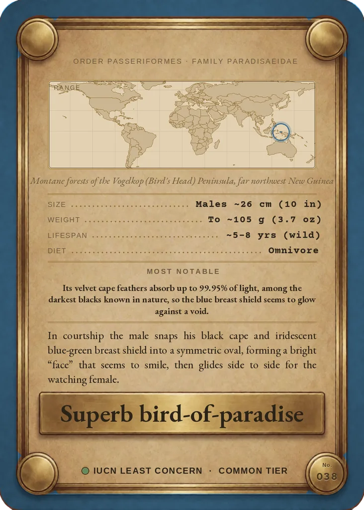 Superb bird-of-paradise card, back