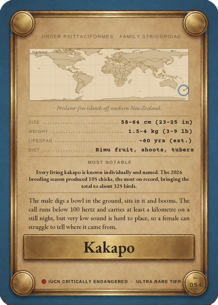 Kakapo card, back