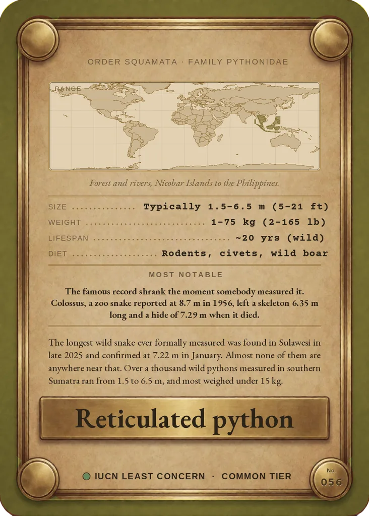 Reticulated python card, back