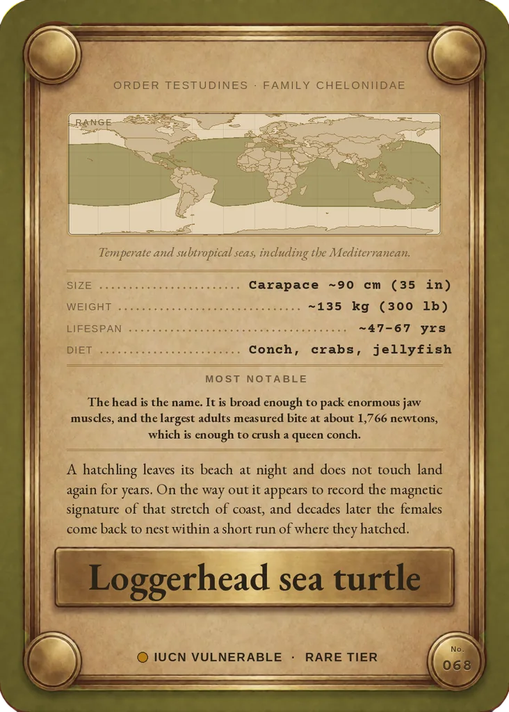 Loggerhead sea turtle card, back